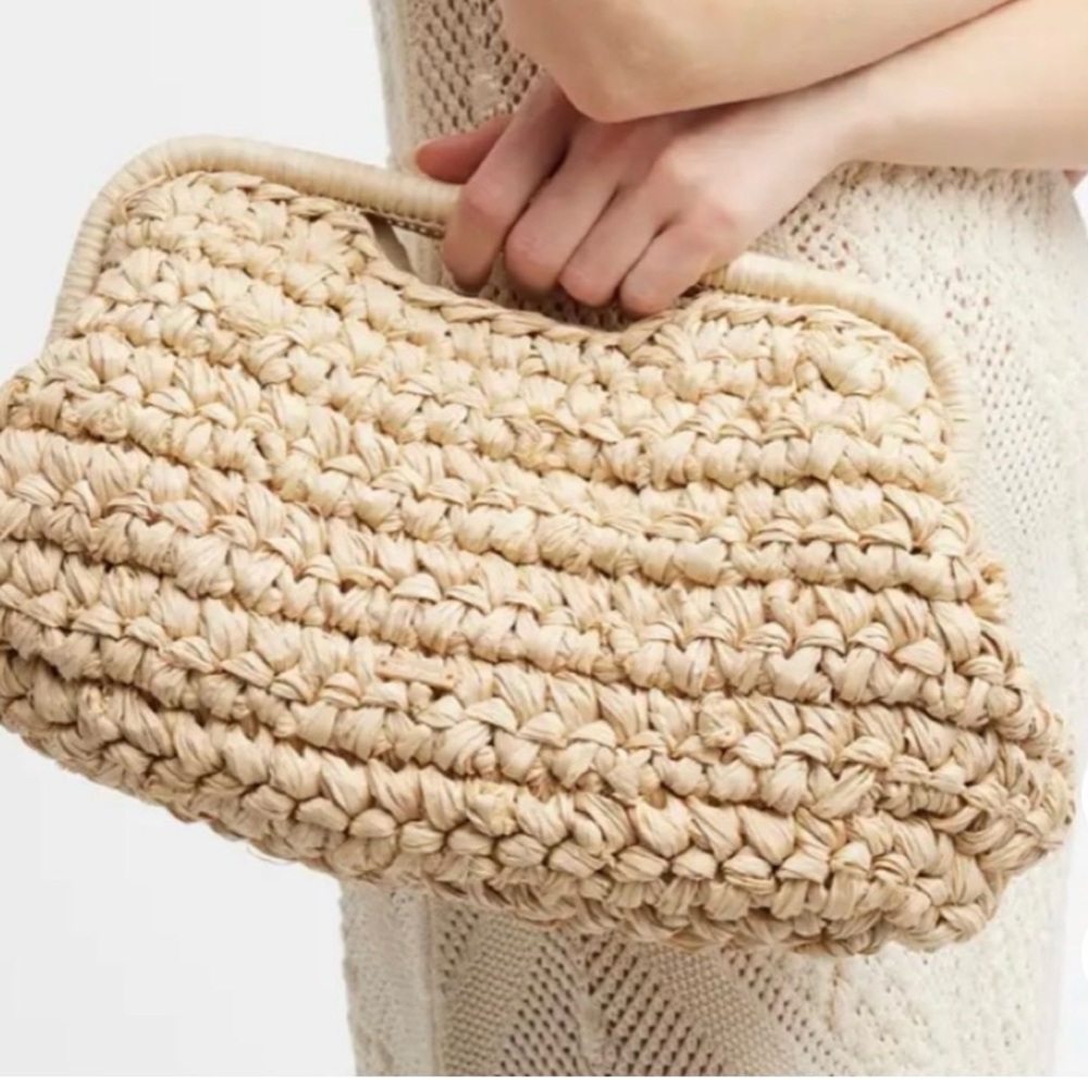 Cult Gaia Cream Woven Clutch